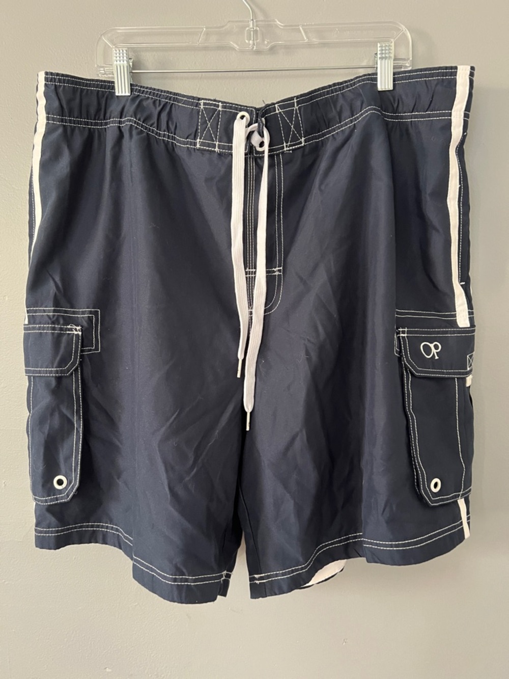 OP Men’s Navy and White Board Shorts with Cargo Pockets